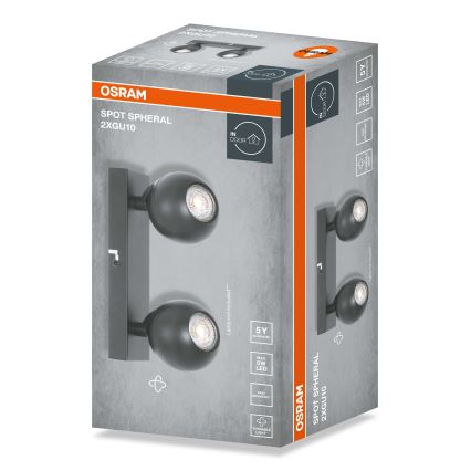 Osram - Kohdevalaisin SPOT SPHERAL 2xGU10/6W/230V musta