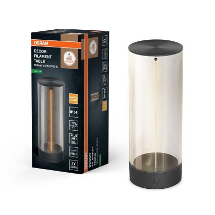 Osram - himmennettävä kosketusohjattu ulkokäyttöinen pöytälamppu ENDURA STYLE LED/1,5W/5V 2500 mAh USB IP54 antrasiitti