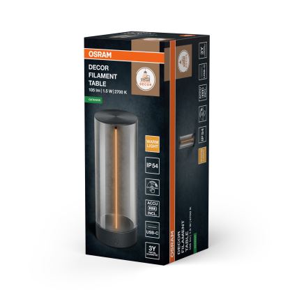 Osram - himmennettävä kosketusohjattu ulkokäyttöinen pöytälamppu ENDURA STYLE LED/1,5W/5V 2500 mAh USB IP54 antrasiitti