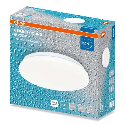 Osram - CEILING ROUND LED-kylpyhuoneen kattovalaisin, 12 W, 230 V, 4000 K, Ø 26 cm, IP44, valkoinen