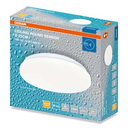 Osram - LED-kylpyhuoneen kattovalaisin hämäräanturilla CEILING ROUND LED/12W/230V 3000K halkaisija 26 cm IP44 valkoinen