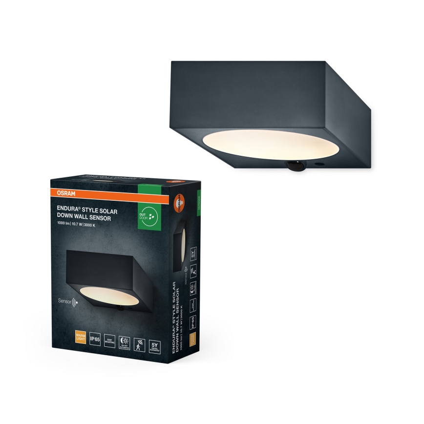 Osram - Himennettävä LED-aurinkokäyttöinen seinävalaisin anturilla ENDURA STYLE LED/10,7W/4,2V 2000 mAh IP65 antrasiitti