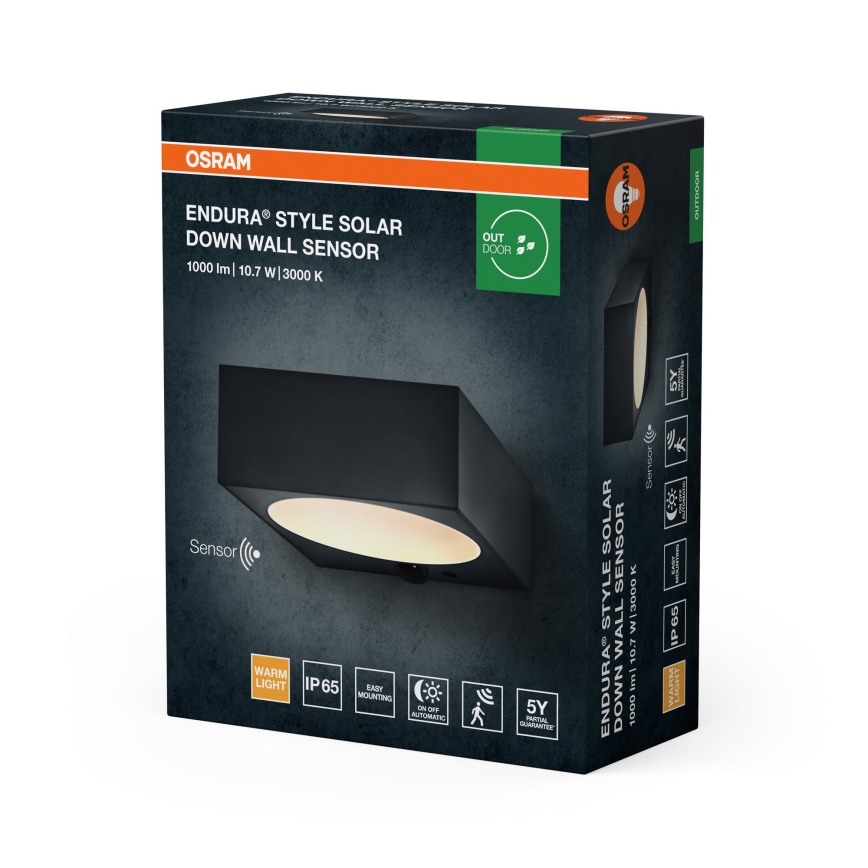 Osram - Himennettävä LED-aurinkokäyttöinen seinävalaisin anturilla ENDURA STYLE LED/10,7W/4,2V 2000 mAh IP65 antrasiitti