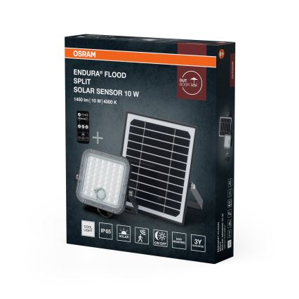 Osram - himmennettävä aurinkokäyttöinen LED-valonheitin liiketunnistimella ENDURA LED/10W/4,2V 4000K IP65 musta + kaukosäädin