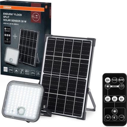 Osram - Himmennettävä LED-aurinkokäyttöinen valonheitin anturilla ENDURA LED/30W/6,4V 4000K IP65 musta + kauko-ohjain