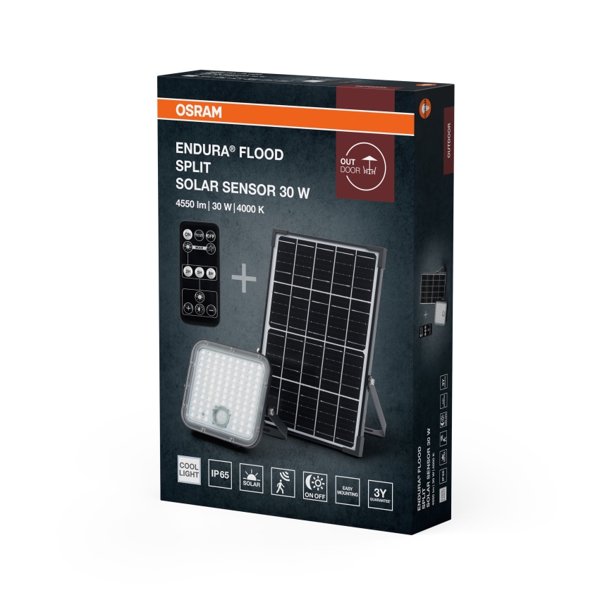 Osram - Himmennettävä LED-aurinkokäyttöinen valonheitin anturilla ENDURA LED/30W/6,4V 4000K IP65 musta + kauko-ohjain