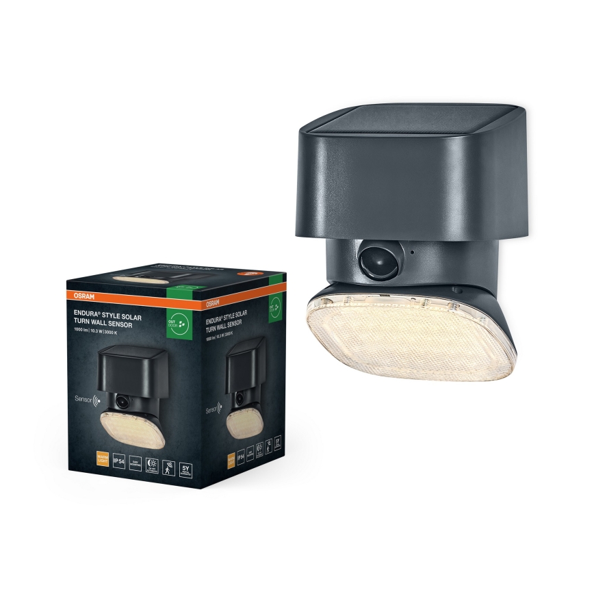 Osram - LED-aurinkokennolla varustettu seinävalaisin tunnistimella ENDURA STYLE LED/10,3W/4,2V 2000 mAh IP54 antrasiitti