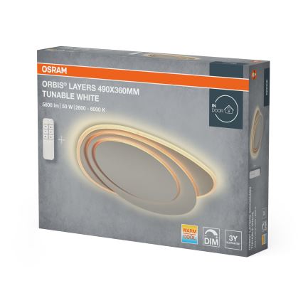 Osram - Himmennettävä LED-kattovalaisin ORBIS LAYERS LED/50W/230V 2600-6000K 36x49 cm valkoinen + kaukosäädin