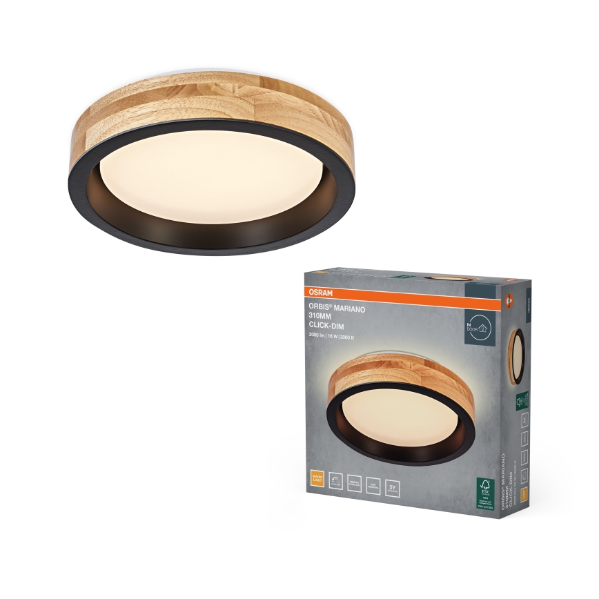 Osram - LED himmennettävä kattovalaisin MARIANO LED/16W/230V Ø 31 cm tammi/musta