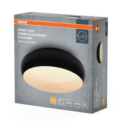 Osram - LED-himmennettävä kattovalaisin ORBIS LIVIA LED/16W/230V Ø 30 cm musta/valkoinen