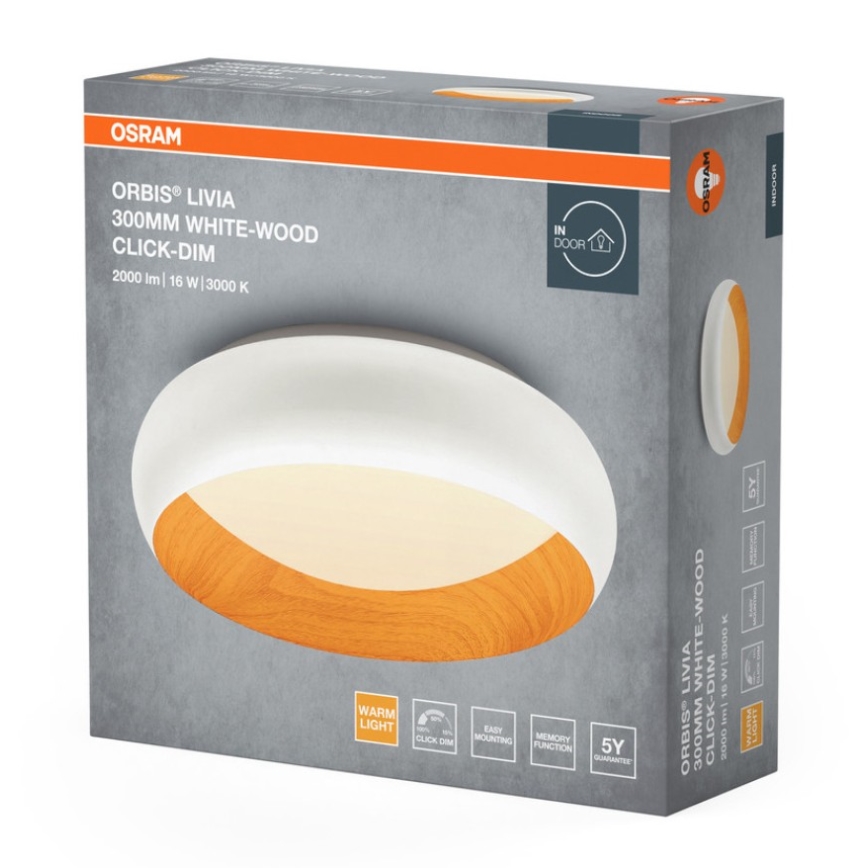 Osram - LED-himmennettävä kattovalaisin ORBIS LIVIA LED/16W/230V halkaisija 30 cm valkoinen/ruskea