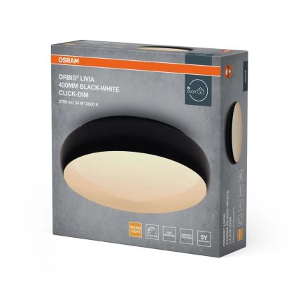 Osram - LED-himmennettävä kattovalaisin ORBIS LIVIA LED/24W/230V halkaisija 43 cm musta/valkoinen