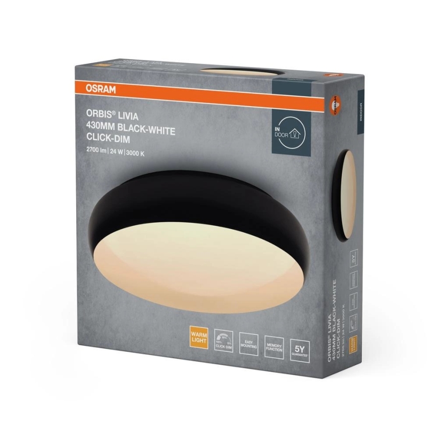 Osram - LED-himmennettävä kattovalaisin ORBIS LIVIA LED/24W/230V halkaisija 43 cm musta/valkoinen