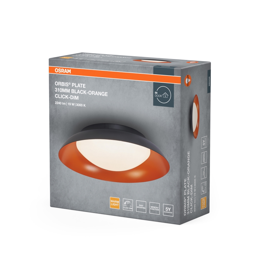 Osram - LED Himmennettävä kattovalaisin ORBIS PLATE LED/19W/230V Ø 31 cm oranssi/musta