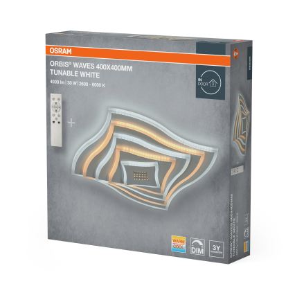 Osram - Himennettävä LED-kattovalaisin ORBIS WAVES LED/30W/230V 2600-6000K 40x40 cm valkoinen + kaukosäädin