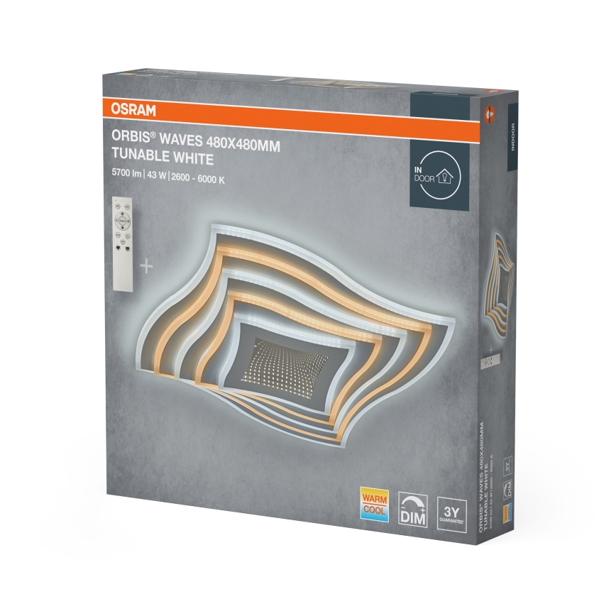 Osram - LED himmennettävä kattovalaisin ORBIS WAVES LED/43W/230V 2600-6000K 48x48 cm valkoinen + kaukosäädin