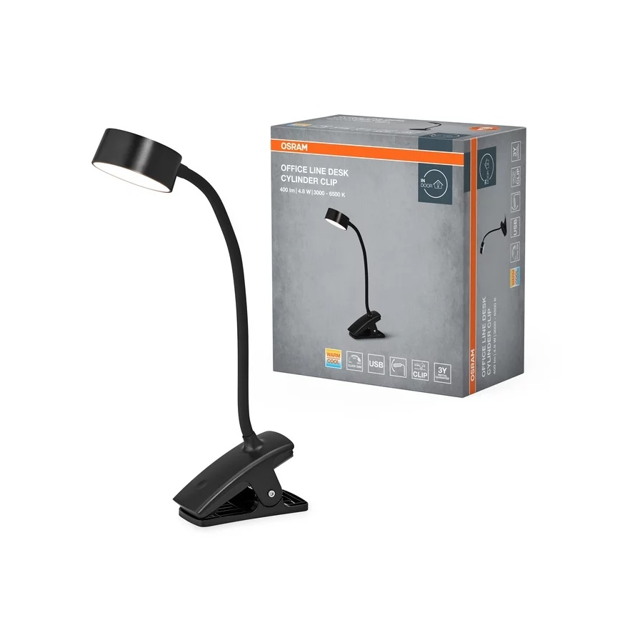 Osram - LED-himennettävä pöytälamppu klipsillä OFFICE LINE LED/4,8W/230V 3000/4000/6500K musta