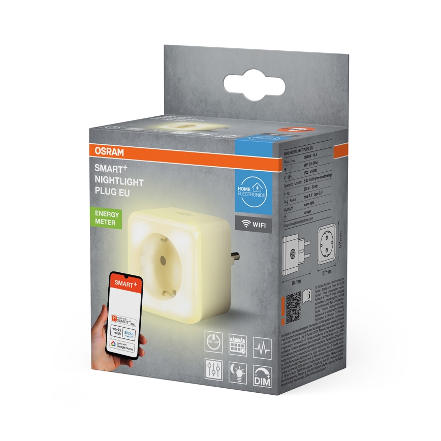 Osram - SCHUKO SMART+ NIGHTLIGHT LED-himmennettävä pistorasia valolla 3680W/230V Wi-Fi