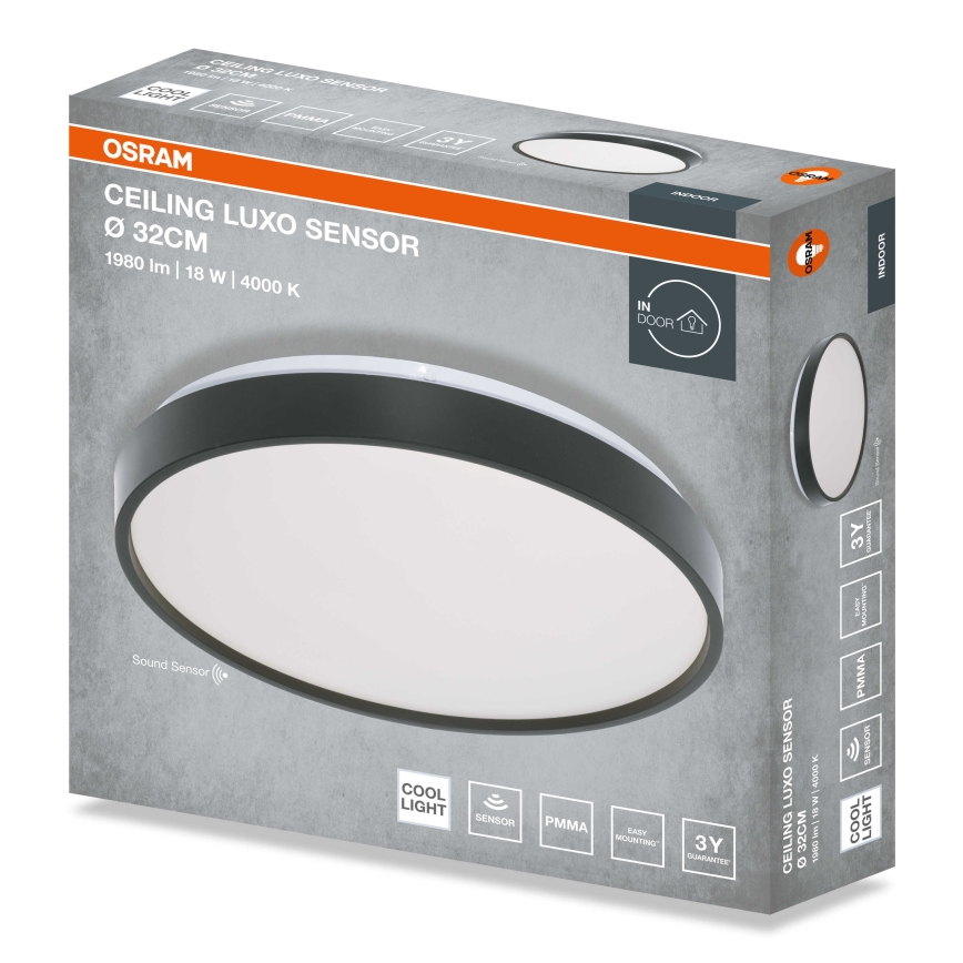 Osram - LED-kattovalaisin hämäräkytkimellä CEILING LUXO LED/18W/230V, halkaisija 32 cm, musta