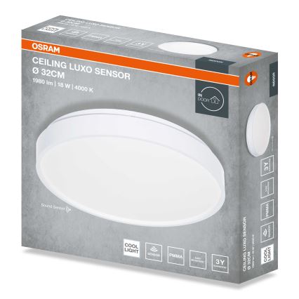 Osram - LED-kattovalaisin CEILING LUXO hämäräkytkimellä, LED/18W/230V, halkaisija 32 cm, valkoinen