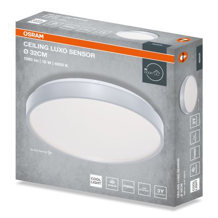 Osram - LED-katto-valaisin hämäräkytkimellä CEILING LUXO LED/18W/230V halkaisija 32 cm hopeanvärinen