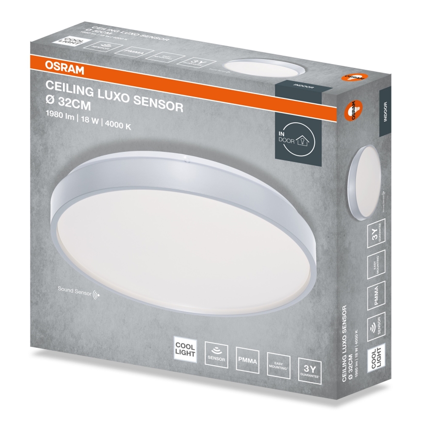 Osram - LED-katto-valaisin hämäräkytkimellä CEILING LUXO LED/18W/230V halkaisija 32 cm hopeanvärinen