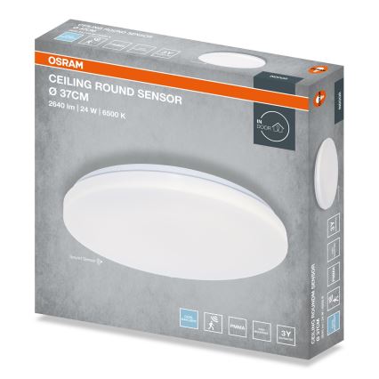 Osram - LED-kattovalaisin kylpyhuoneeseen, hämäräanturilla, CEILING ROUND LED/24W/230V, 6500 K, halkaisija 37 cm, valkoinen