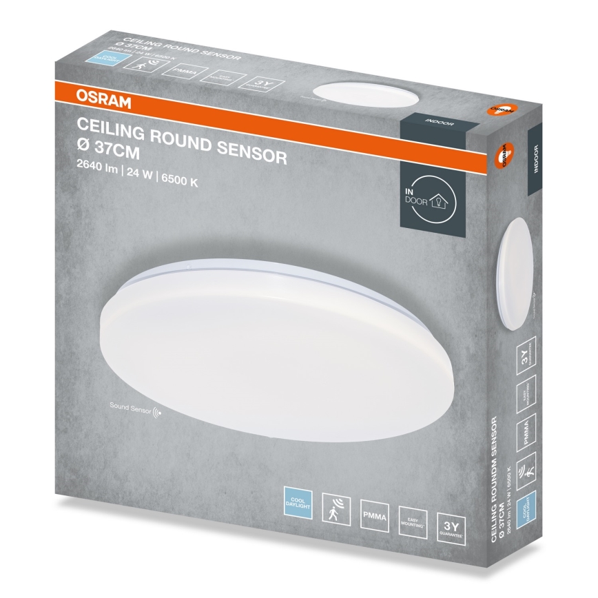 Osram - LED-kattovalaisin kylpyhuoneeseen, hämäräanturilla, CEILING ROUND LED/24W/230V, 6500 K, halkaisija 37 cm, valkoinen