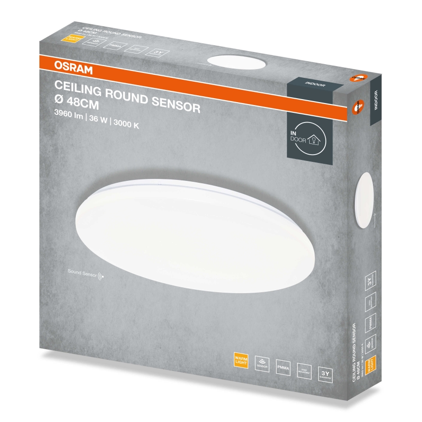 Osram - LED-kattovalaisin hämäräanturilla CEILING ROUND LED/36W/230V 3000K, halkaisija 48 cm, valkoinen