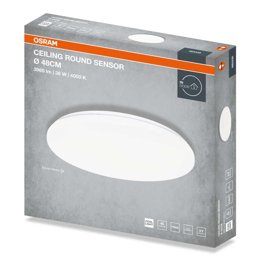 Osram - pyöreä LED-kattovalaisin hämäräsensorilla CEILING ROUND LED/36W/230V 4000K, halkaisija 48 cm, valkoinen
