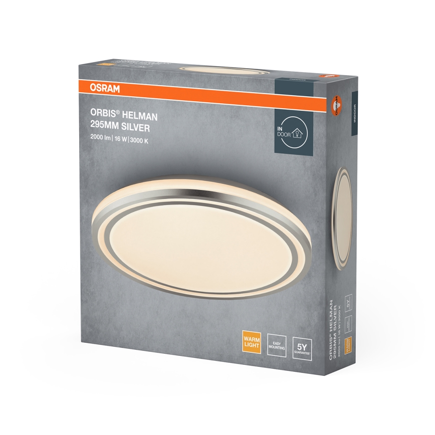 Osram - LED-kattovalaisin ORBIS HELMAN LED/16W/230V, halkaisija 29,5 cm, hopea
