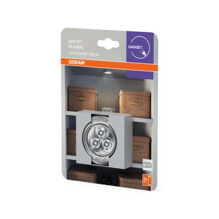 Osram - DOT-IT LED kosketusohjattu opastusvalo, 0,2 W, 3×AAA, halkaisija 6,8 cm, hopea