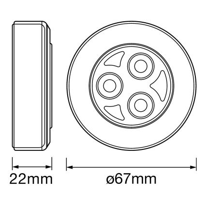 Osram - DOT-IT LED kosketusohjattu opastusvalo, 0,2 W, 3×AAA, halkaisija 6,8 cm, hopea