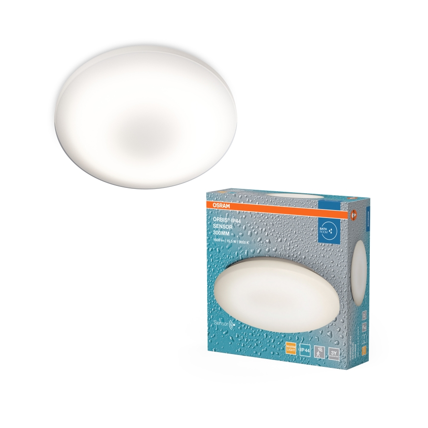 Osram - LED-kylpyhuoneen kattovalaisin liike- ja hämärätunnistimella ORBIS LED/15,5W/230V Ø 30 cm IP44 valkoinen