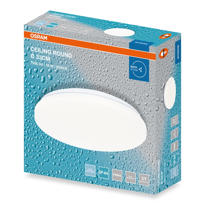 Osram - Kylpyhuoneen LED-kattovalaisin CEILING ROUND LED/18W/230V 6500K Ø 33 cm IP44, valkoinen