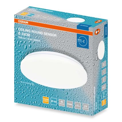 Osram - LED-kylpyhuoneen kattovalaisin hämäräkytkimellä CEILING ROUND, 18 W, 230 V, 3000 K, Ø 33 cm, IP44, valkoinen