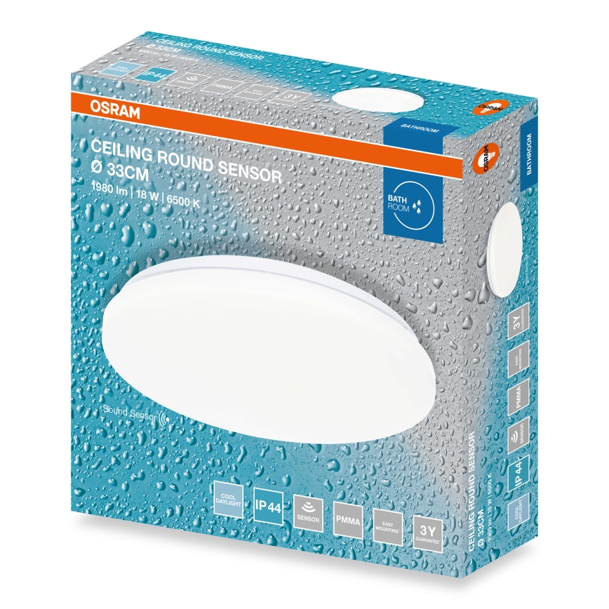 Osram - LED-kylpyhuoneen kattovalaisin hämäräanturilla CEILING ROUND LED/18W/230V 6500K Ø33 cm IP44 valkoinen