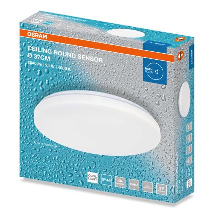 Osram - CEILING ROUND LED: kylpyhuoneen LED-kattovalaisin hämäräkytkimellä, 24 W / 230 V, 4000 K (neutraali valkoinen), halkaisija 37 cm, IP44, valkoinen