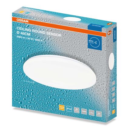 Osram - LED-kattovalaisin kylpyhuoneeseen, hämäräkytkimellä, CEILING ROUND LED/36W/230V, 4000 K, Ø 48 cm, IP44, valkoinen