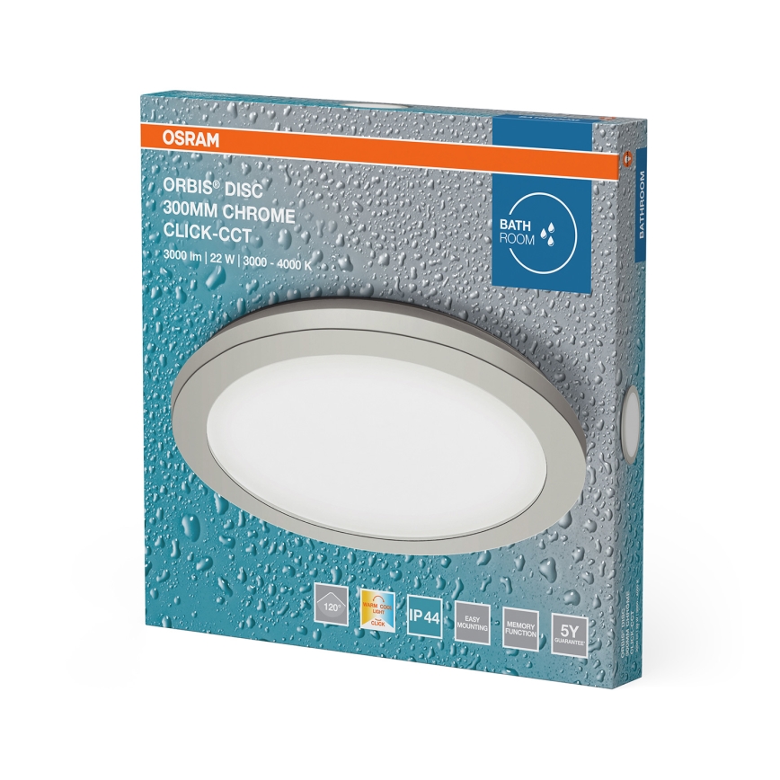 Osram - LED-kattovalaisin kylpyhuoneeseen ORBIS DISC LED/22W/230V 3000/4000 K Ø 30 cm IP44 mattakromi