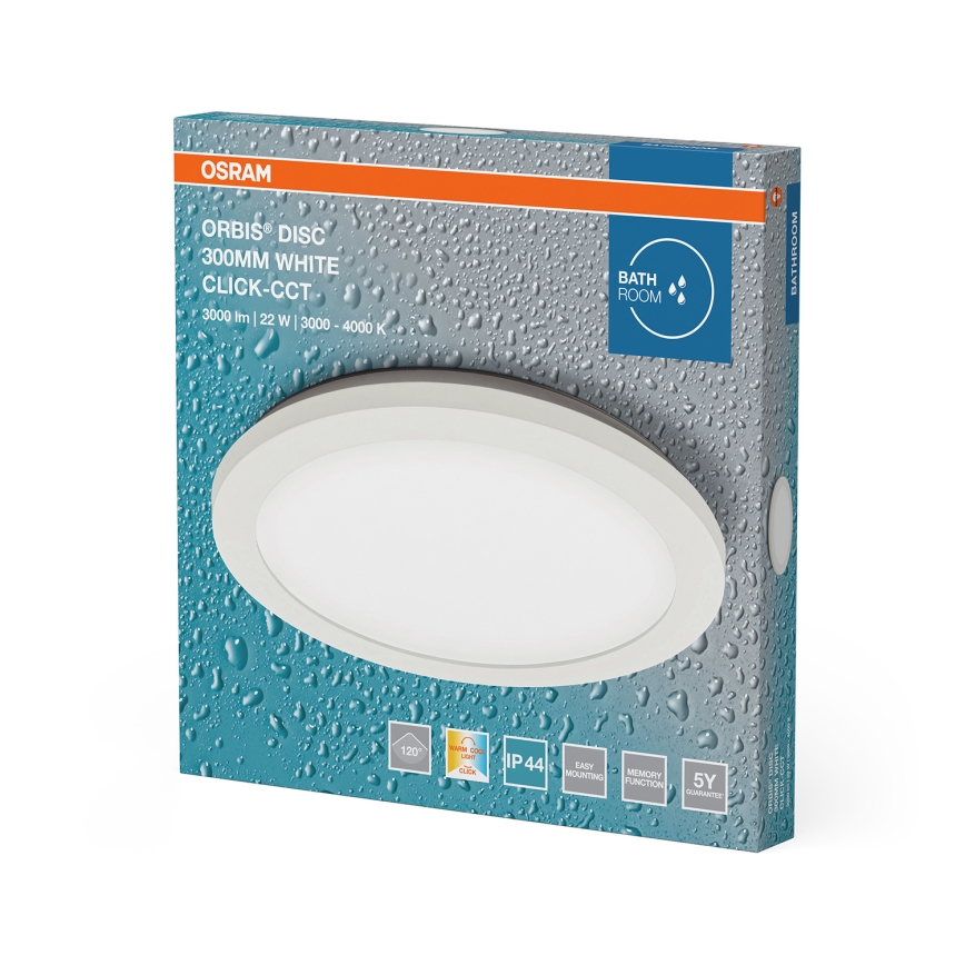 Osram – ORBIS DISC LED - Kylpyhuoneen kattovalaisin, 22W/230V, 3000/4000K, halkaisija 30 cm, IP44, valkoinen