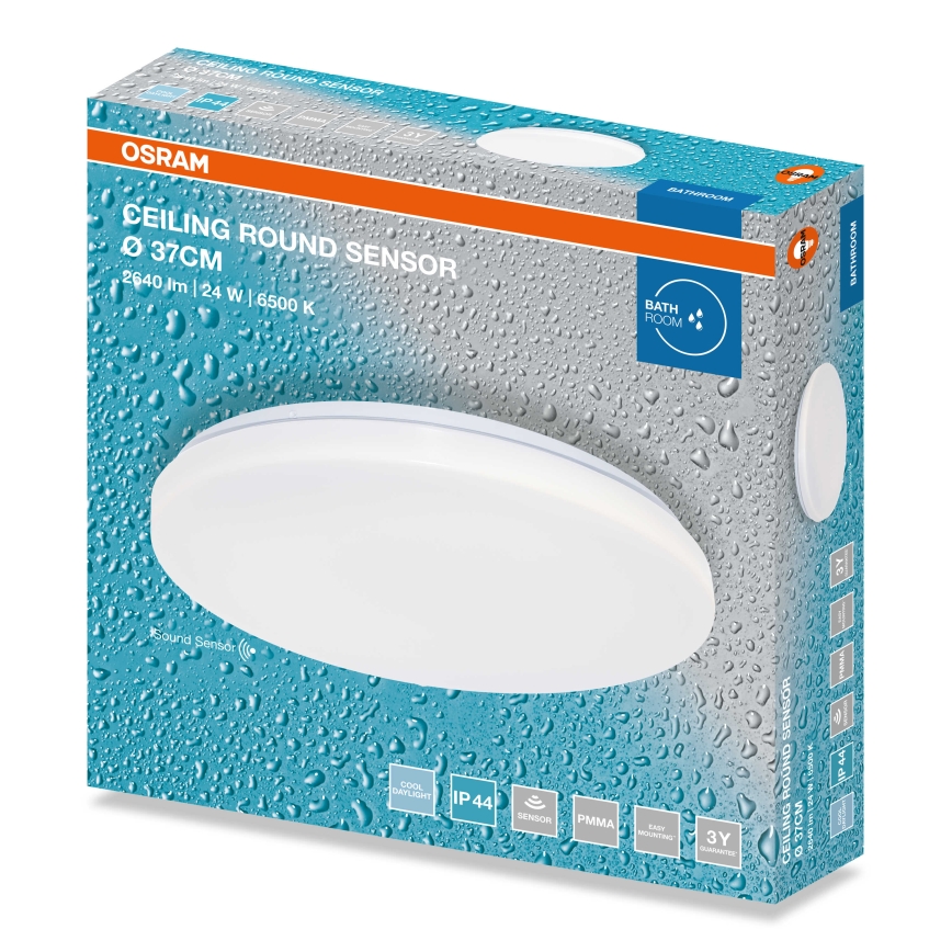 Osram - LED-kylpyhuoneen kattovalaisin hämäräsensorilla CEILING ROUND LED/24W/230V 6500K Ø 37 cm IP44 valkoinen