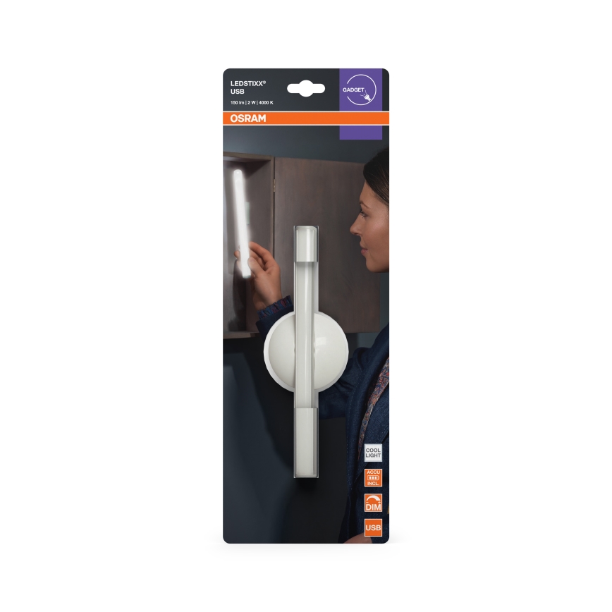 Osram - ladattava himmennettävä LED-opastusvalo LEDSTIXX LED/2W/5V CRI 90 IP44 valkoinen