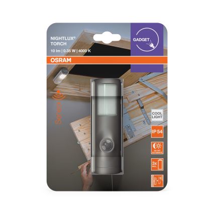 Osram - LED-opastusvalo anturilla NIGHTLUX LED/0,35W/3xAAA IP54 hopea