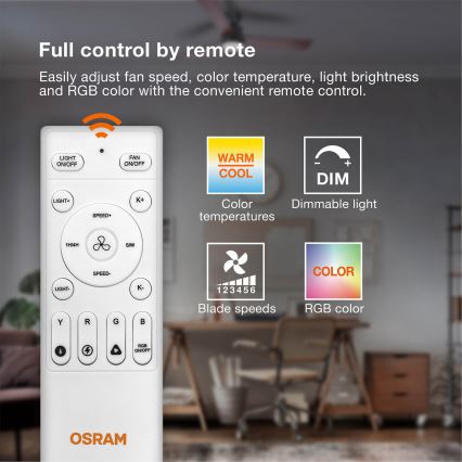 Osram - LED RGB himmennettävä kattotuuletin NORDES LED/18W/230V 3000-6500K + kaukosäädin