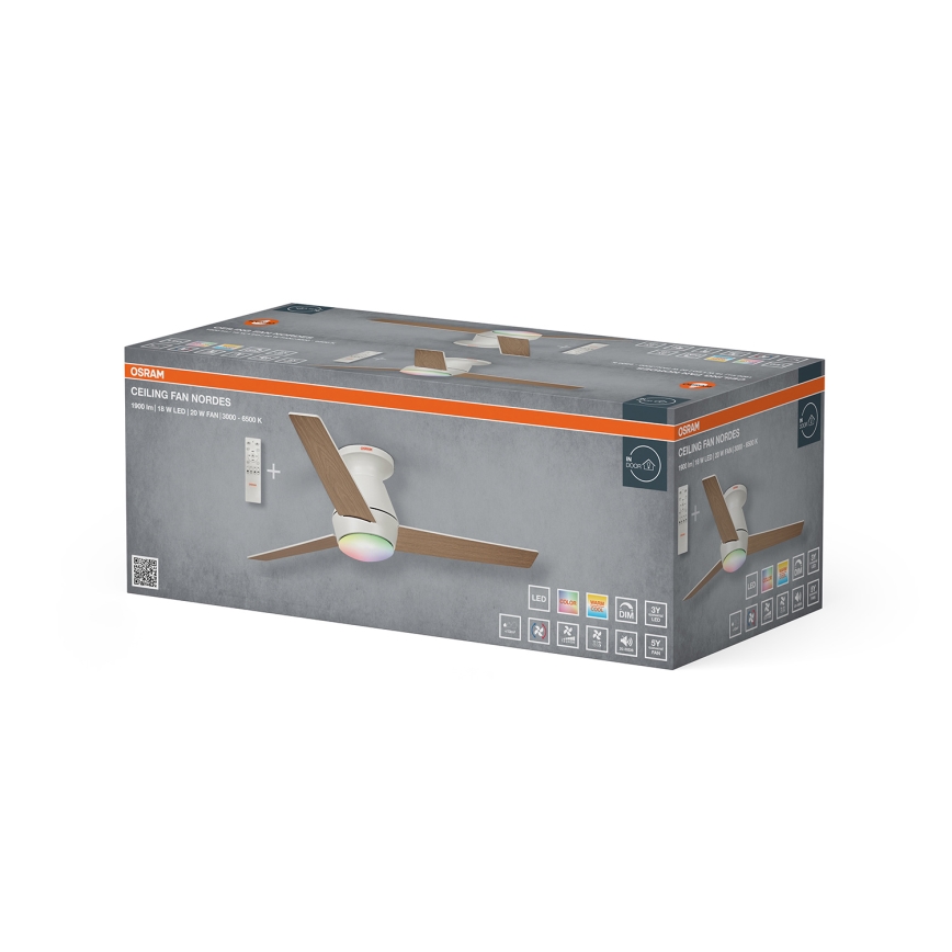 Osram - LED RGB Himmennettävä kattotuuletin NORDES LED/18W/230V 3000-6500K + kaukosäädin