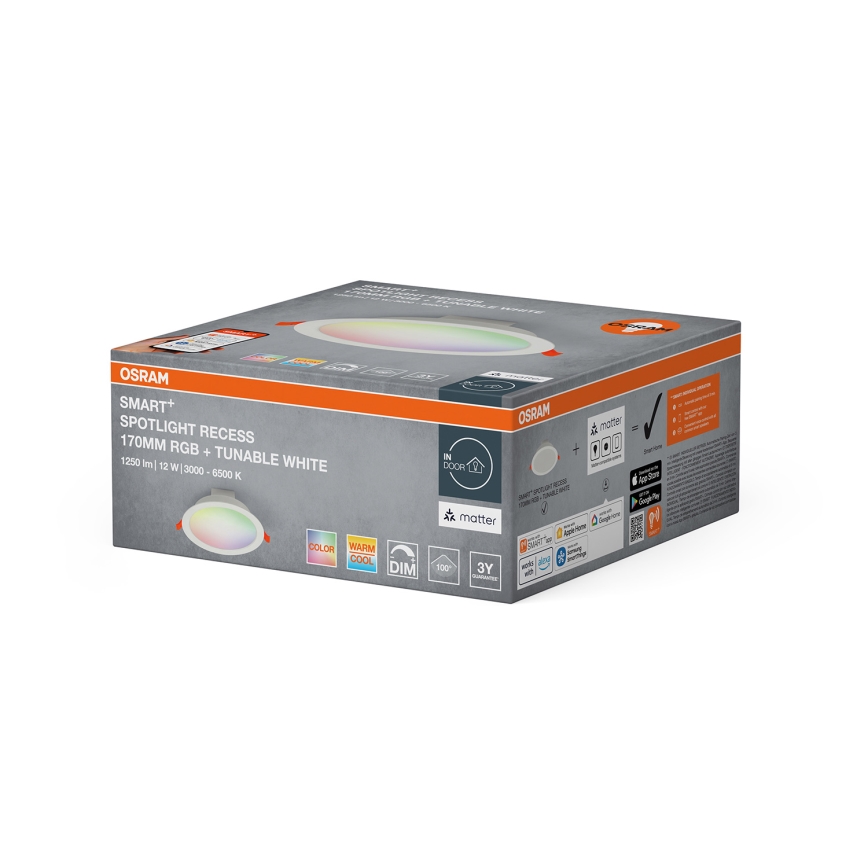 Osram - SMART+ DOWNLIGHT RGB-LED himmennettävä upotettava alasvalaisin 12 W 230 V 3000–6500 K Wi‑Fi