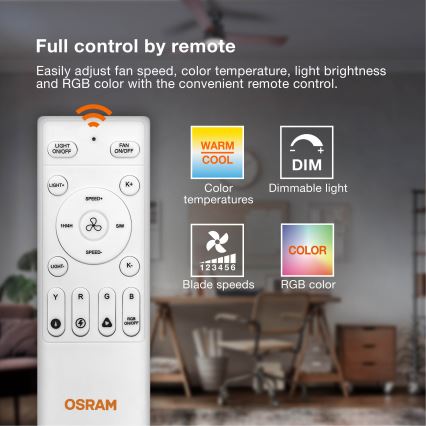Osram - LED RGB Himmennettävä kattovalaisin tuulettimella CIERZO LED/35W/230V 3000-6500K + kaukosäädin