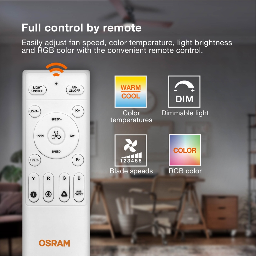 Osram - LED RGB Himmennettävä kattovalaisin tuulettimella CIERZO LED/35W/230V 3000-6500K + kaukosäädin