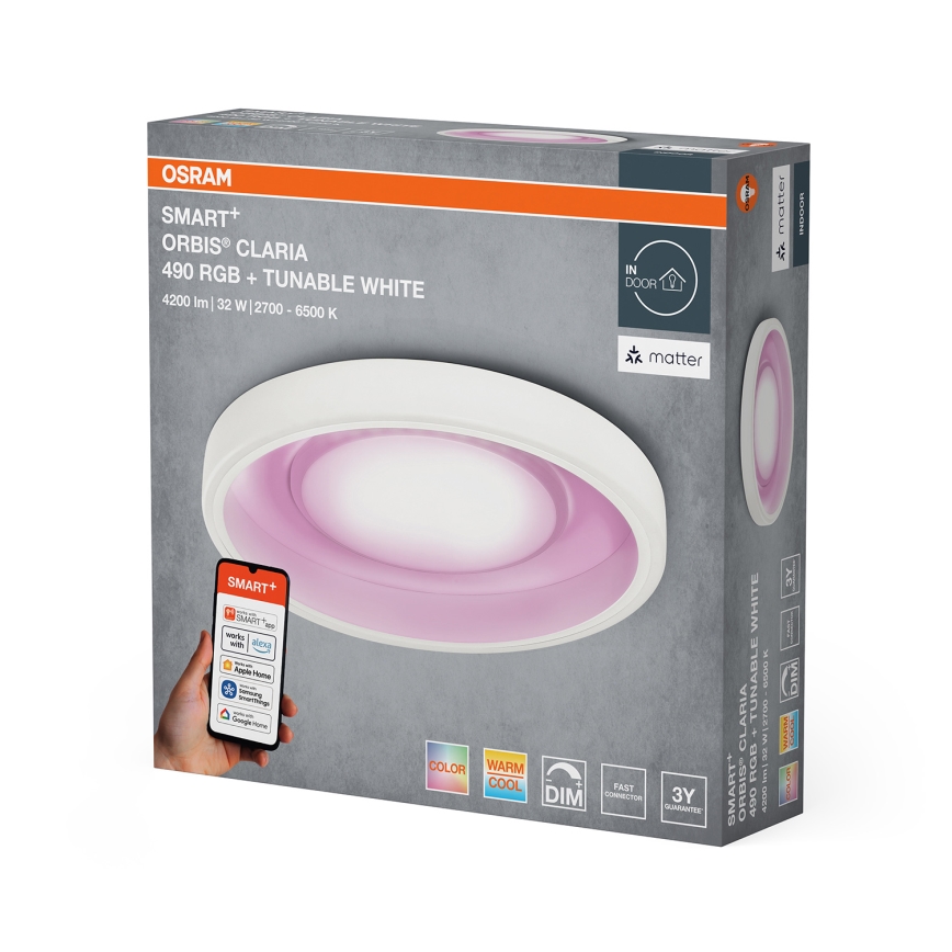 Osram- LED RGBW himmennettävä kattovalaisin SMART+ CLARIA LED/32W/230V halkaisija 49 cm 2700-6500K Wi-Fi